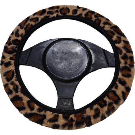 Lenkradbezug mit Leopardenmuster für Damen, universell, rutschfest, warm für den Winter, Plüsch-Lenkradbezug, braun, passend für Lenkräder mit 14-15 Zoll Durchmesser