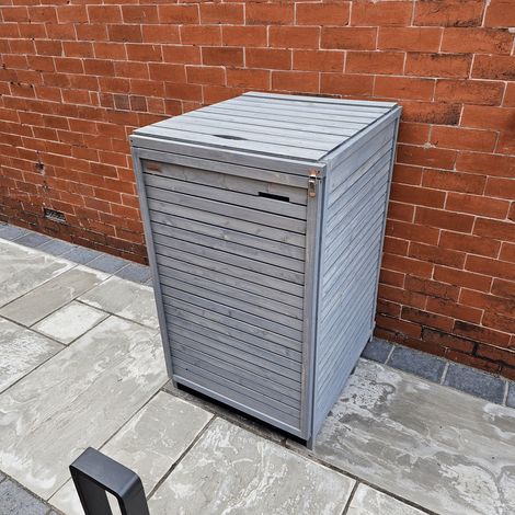 68cm x 1.14m Grey Wooden Outdoor Garden Wheelie Bin Store Storage for 1 Bin (1/5)