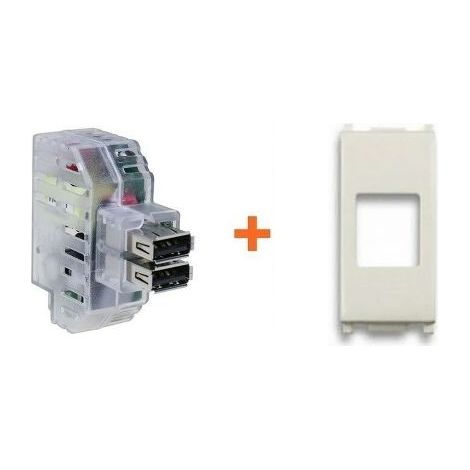 Fanton caricatore doppia presa USB A 5V 2,4A compatibile Vimar Plana bianca - 82892-PB