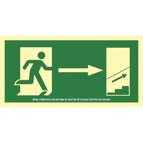 Señal de evacuación Subida Escalera drecha en aluminio Clase A SEKURECO                         320 x 160 mm                          CLASE A (ALUMINIO 0'5 mm)