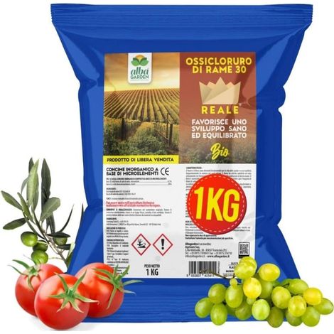 Ossicloruro di Rame 30% Concime CE Blu Biologico per Vite Orto Olivo Colture da Frutto Fragola x 1 Kg (1/5)