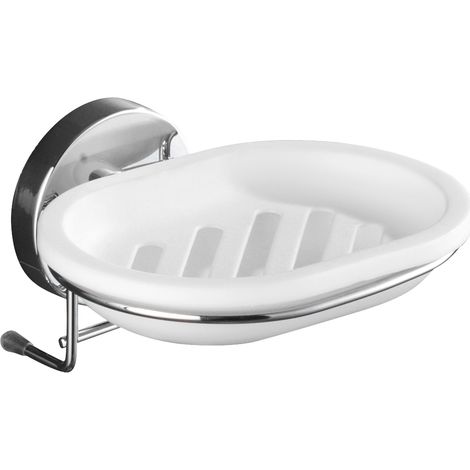 WENKO Portasapone da muro Milazzo senza foratura, Portasapone da muro Vacuum-Loc® fissaggio senza foratura, riposizionabile senza lasciare tracce, Acciaio - plastica, 13x6x12 cm, Lucido - bianco (1/5)