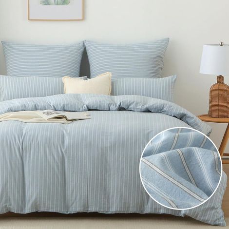 Bettwäsche 155x220 Baumwolle Gestreift Blau 2tlg. 155220cm 1x 8080cm (1/5)