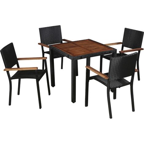 Conjunto de muebles de exterior de 5 piezas en resina trenzada y madera de acacia negra 020014528