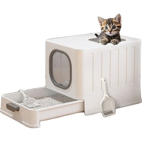 Lettiera per gatti, design chiuso, facile accesso, GRIGIA, senza tappo (1/2)