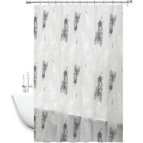 TrAdE Shop Traesio - Tenda Per Doccia Impermeabile Tessuto Pvc 12 Ganci In Plastica Piume 180x200cm -