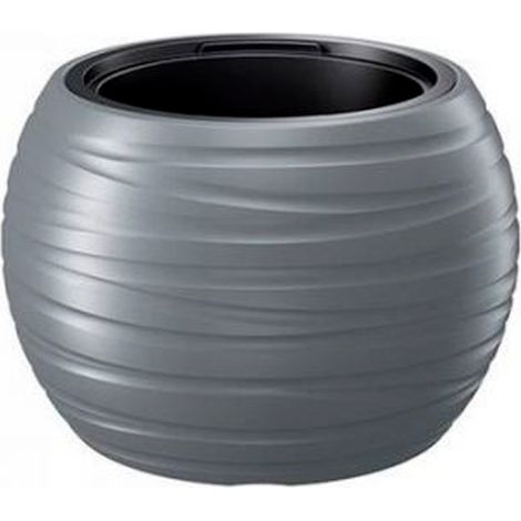 Prosperplast Maceta redonda con deposito 25L Maze de plastico en color gris piedra 39,6 (largo) x 39,6 (ancho) x 26 (altura) cm (1/4)