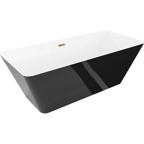 Mexen Velo Slim vasca da bagno autoportante 170 x 75 cm, bianca/nera, troppopieno dorato - 52811707575-50 (1/5)