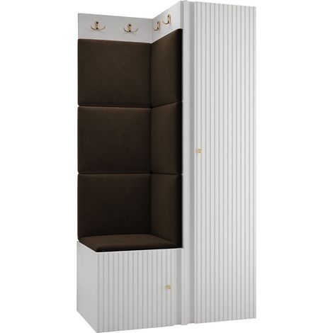 Meuble d'entrée Hartford 390, Manila 04, 186x82x46cm, MDF, Stratifié, Tissu, Murale, À poser