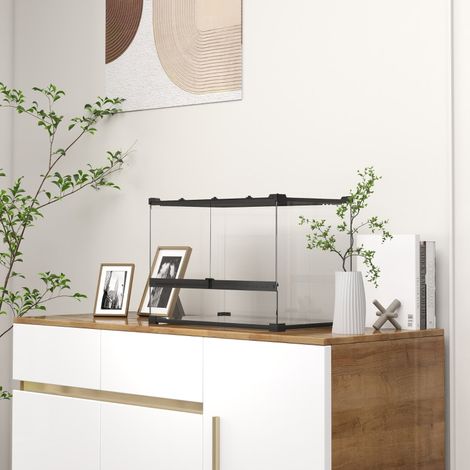 Terrario in vetro per rettili 50x30x35 cm, fondo impermeabile rialzato, sportelli frontali, acciaio nero (1/5)