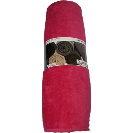 Serviette drap de plage velours 100 x 180 cm uni rose (1/2)