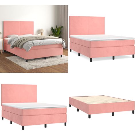 Sommier à lattes de lit avec matelas Rose 140x190 cm Velours - Lit Tapissier - Lit Velours - Lit Double - Literie - Chambre À Coucher - Home & Living (1/5)