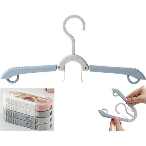 Lot de 4 cintres de voyage pliables, légers et réglables en 3 positions, design anti-déformation avec crochets antidérapants, compacts pour valise et armoire, gris, bleu et rose (1/5)