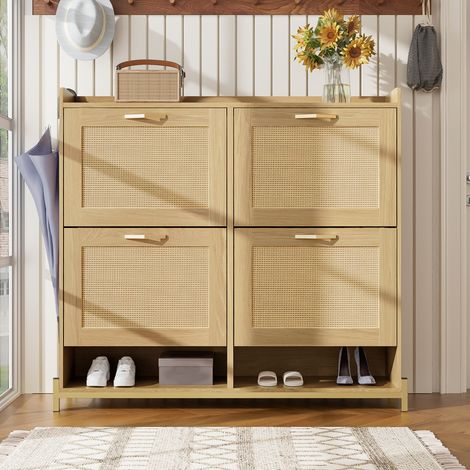 Meuble rangement chaussures compact 108 cm bois clair OKMYHOME (1/5)