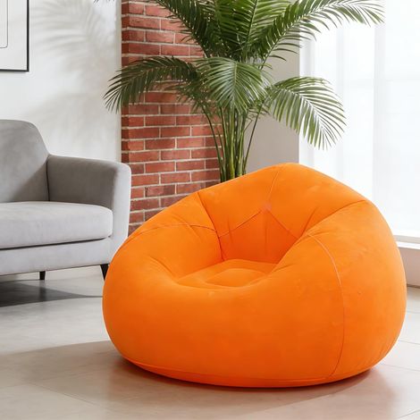 Canapé gonflable, 105 x 105 x 70 cm, ultra moelleux, sans billes, gonflage rapide, portable, pour salon, jardin, camping, orange (1/5)