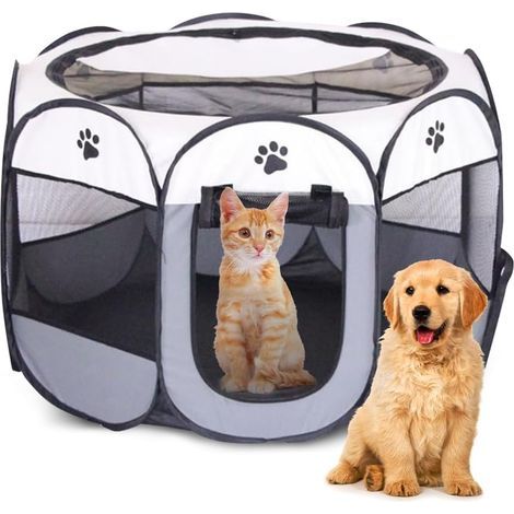 Folding Playpen, 2 Doors, Portable Enclosure, Grey, Indoor/Outdoor (1/5)