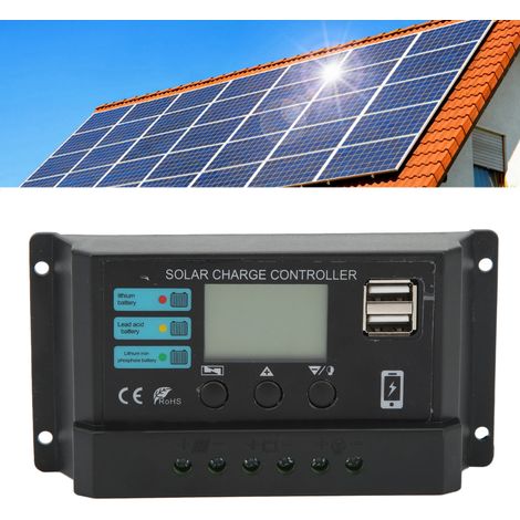 Contrôleur solaire pour batteries lithium-ion plomb-acide noires avec écran LCD, adaptatif 12V/24V, 10A. (1/5)