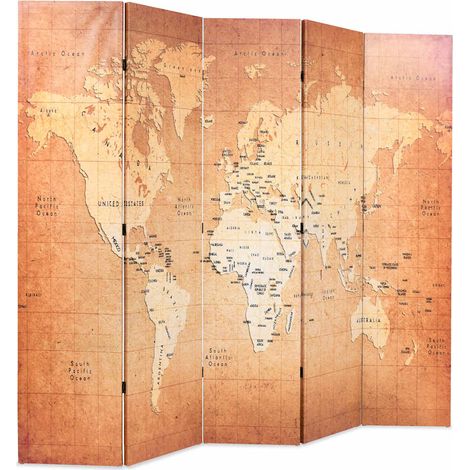 Paravent Cloison de séparation pliable, Pour Jardin, Balcon, Terrasse 200 x 170 cm Carte du monde Jaune OIB8523E (1/5)