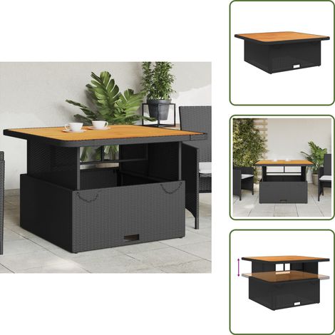 Tavolo in legno acacia - vidaXL Tavolo da Giardino Nero 110x110x71 in Polyrattan e Legno Acacia - Tavolo regolabile