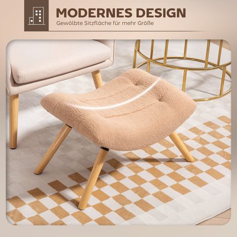Pouf moderne avec housse en polaire et pieds en bois, rembourré, pour salon, chambre, couloir, marron (1/5)
