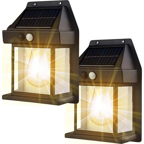 2 Stück Solar Wolfram Wandleuchte für den Außenbereich, solarlampen für Außen mit Bewegungsmelder, IP65 Wasserdicht Solar Wandlampe für Garten, Balkon, Zaun, Hof (2Schwarz) (1/5)