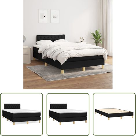 The Living Store Sommier à lattes de lit avec matelas Noir 120x200 cm Tissu - Lit Double - Lit Tapissier - Literie - Matelas Ressorts Ensachés - Tête De Lit Ajustable (1/5)
