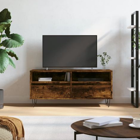 Mueble de TV madera contrachapada roble ahumado 100x34,5x44,5cm vidaXL (1/5)