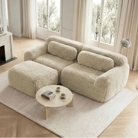Modulares L-Ecksofa für 2 Personen 204 x 179 x 73 cm, hellbeige – MEUBLIV (1/5)