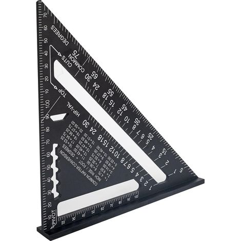 Metallener Winkel für Holzbearbeitung, 180 mm multifunktionaler Winkel für Holzbearbeitung, geeignet für Holzbearbeiter und Ingenieure (7 Zoll, schwarz, metrisch).