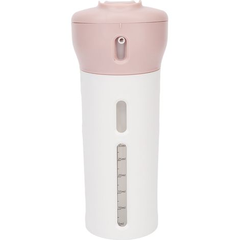 Flacon de voyage rechargeable 4 en 1 rose, distributeur étanche, portable avec étiquettes pour parfum, shampoing et après-shampoing (1/5)