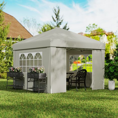 Gazebo da giardino pieghevole 3 x 3 x 2,75 m, protezione UV 30+, con finestre, pannelli laterali e borsa per il trasporto, colore crema.