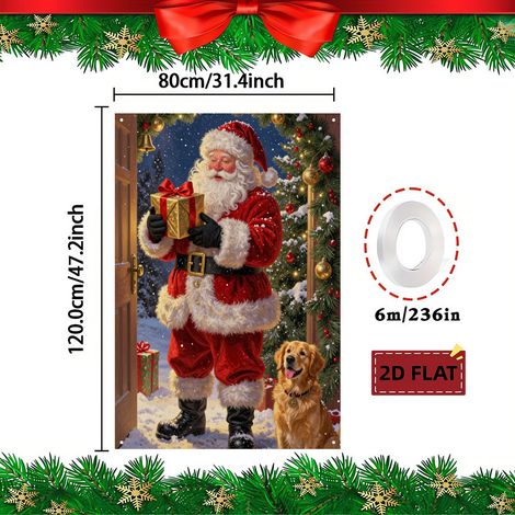 Nouvelle décoration de fenêtre de Noël, tenture Père Noël, décoration de fête, drapeau d'extérieur - 80 x 120 cm (œillets + ruban) - Modèle 19