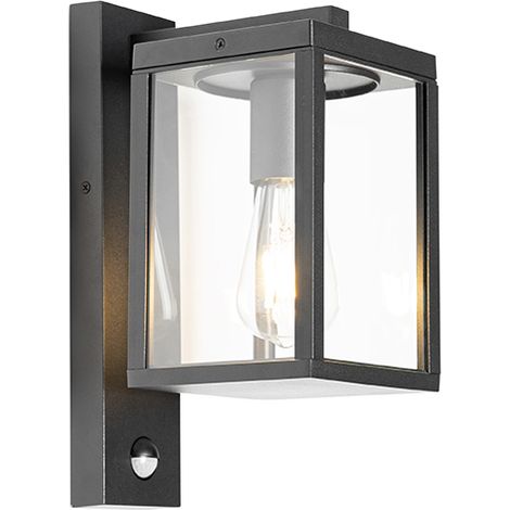 QAZQA Lampada da esterno con sensore di movimento charlois - Industriale - Alluminio,Vetro - Nero - Allungato Max. 1 x Watt (1/5)
