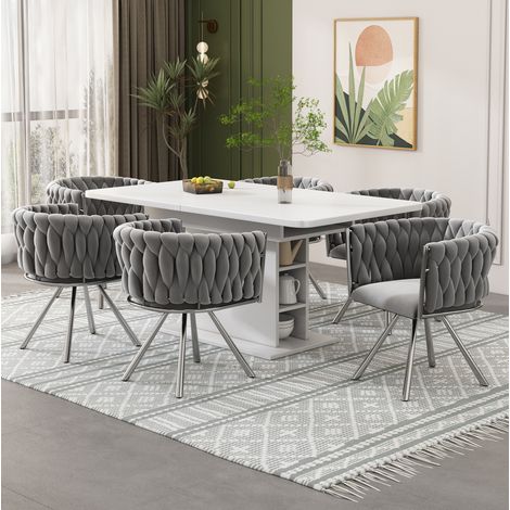 Set di 6 sedie da pranzo girevoli 59x54x72 cm in velluto grigio – MEUBLIV (1/5)