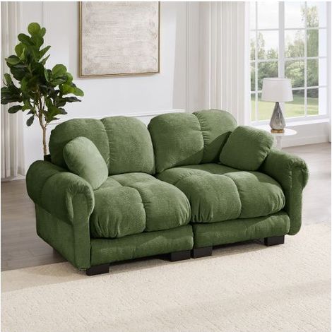Petit Canapé 190x85x90cm en Tissu Chenille Doux et Modulable - Canapé 2 Places - Coussins Épais, Dossier Ergonomique, Vert Chic (1/5)