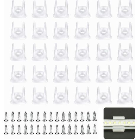 30 pièces Clips de Fixation Semi Transparents Blancs pour Neon LED 6 x 12 mm avec 30 Vis Support LED pour Bande Lumineuse Flexible Silicone Tape et (1/4)