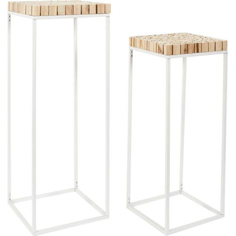 Lot de 2 Sellettes Gigognes "Rondin" 90cm Blanc (1/5)