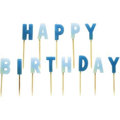 Juego de velas azules con la inscripción "Feliz cumpleaños"