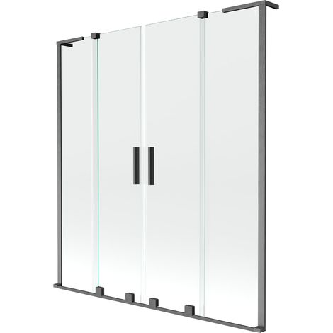 Mexen Velar L Duo mampara de bañera de 2 paneles correderos 150 x 150 cm, transparente, gris metalizado cepillado (1/2)
