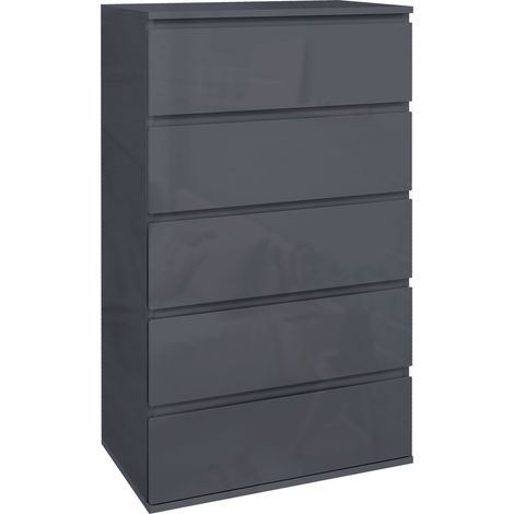 Stylish 5-Drawer Grey Dresser with High Gloss Finish,Perfect Storage Solution for Bedroom Organization