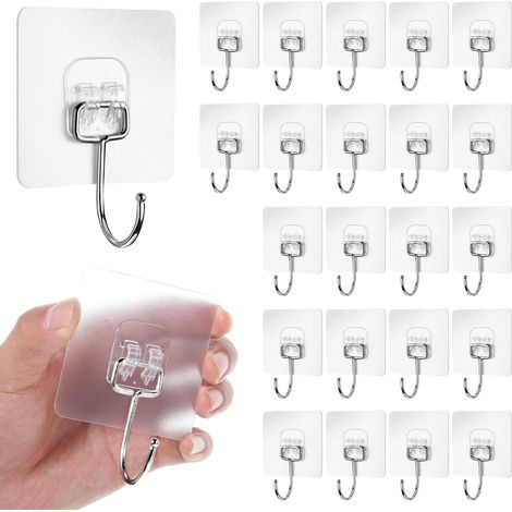 Grands crochets auto-adhésifs très résistants de 20 kg (max), crochets muraux amovibles pour suspension, crochets imperméables et antirouille pour salle de bain, cuisine, bureau (24)