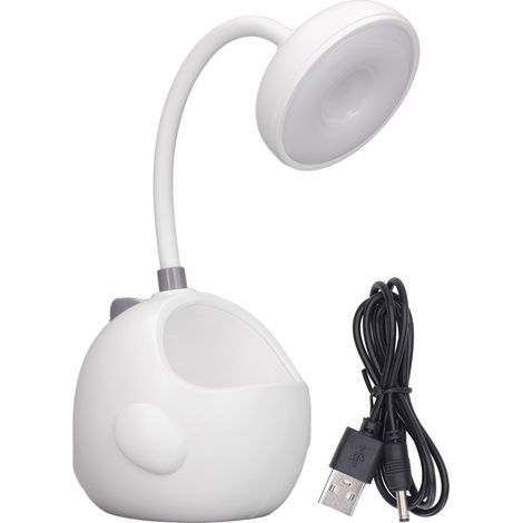 Niedliche LED-Schreibtischlampe in Dinosaurierform, 360° flexibler Hals, USB-aufladbar, mit Stifthalter, weiß für Schüler (1/5)