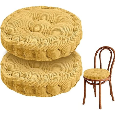 2 Pack Round Chair Cushions 40 x 40 cm Thick Floor Cushions Indoor Outdoor Garden Chair Balcony Chair Living Room Dining Room (Yellow-A) (1/5)