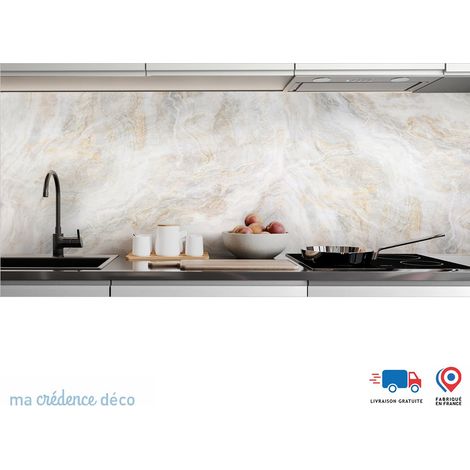 Crédence : Marbre Ocre de Verone 2 - Couleur Blanc papyrus - Alu composite - 60 - 120 (1/3)