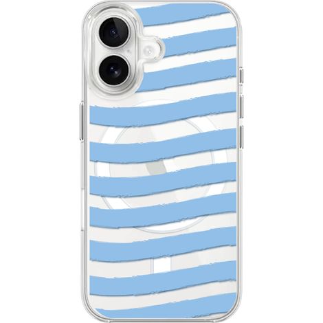 iPhone 16 Plus Hülle mit MagSafe, Transparent, Silikon Flexi, Blaue Streifen (1/5)