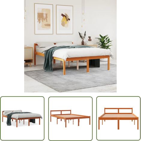 The Living Store Lit pour personne âgée sans matelas 140x190 cm bois pin massif - Lit Senior - Lit Pour Personne Agée - Lit Haut - Lit Bois - Lit Design (1/5)