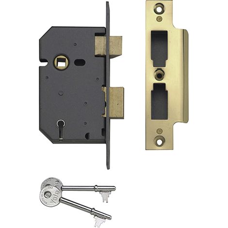 Union Strongbolt 2100S Bs 5 Lever Mortice Deadlock 68Mm 2.5In Satin Brass Visi