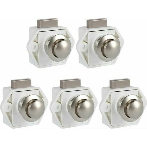 Set mit 5 schlüssellosen Druckknopfschlössern – Schlösser für Möbel, Wohnmobile, Wohnwagen, Schränke und dicke Möbel (Weiß) (1/5)