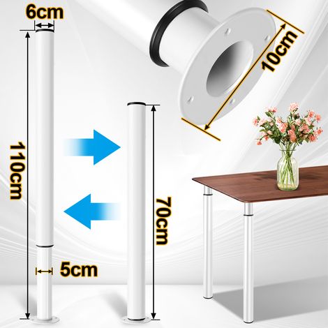 Wolketon 4 verstellbare Tischbeine aus Eisen in weißer Ausführung. Die Höhe ist flexibel von 70 bis 110 cm einstellbar. Geeignet für verschiedene Möbelstücke wie Tische, Schränke, Sofas oder Regale