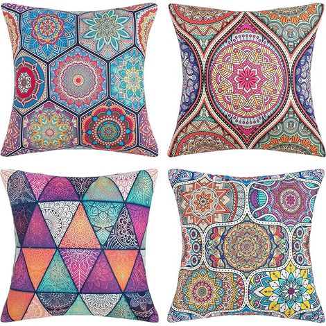 Housse de Coussin Bohème Datura, 45x45 cm, Coton et Lin, Décoration Moderne, Set de 4 Pièces, Pour Canapé, Lit, Chambre